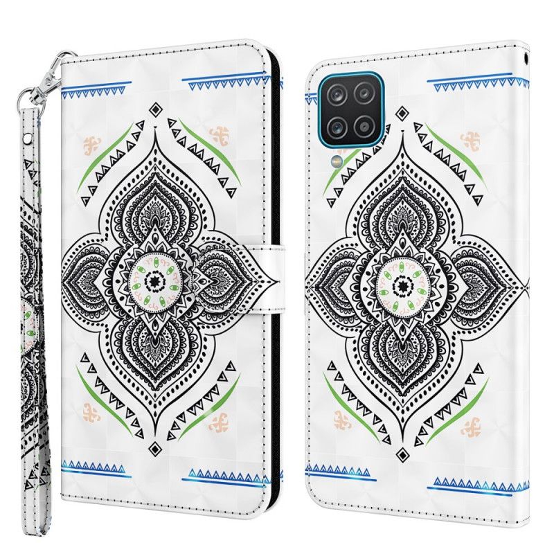 Flip Cover Læder Samsung Galaxy A12 Lys Pletter Mandala Med Rem