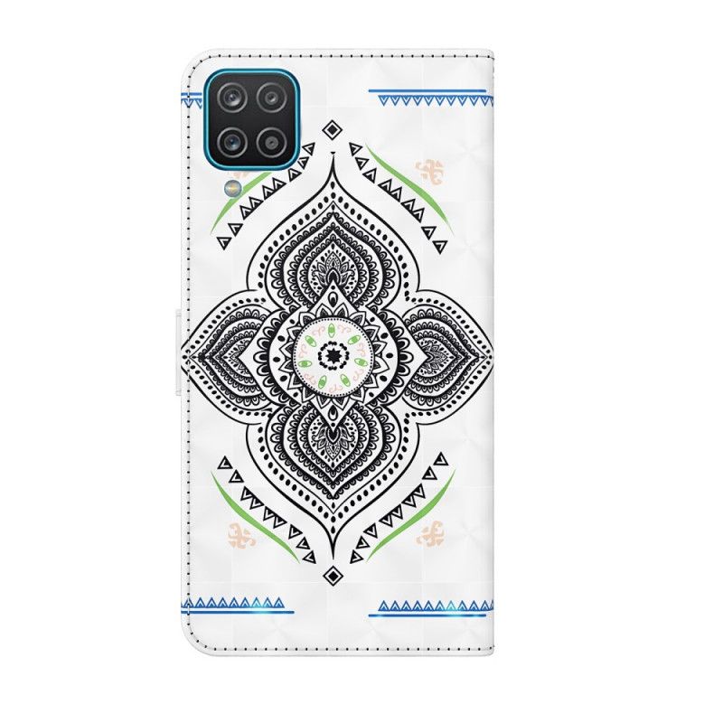 Flip Cover Læder Samsung Galaxy A12 Lys Pletter Mandala Med Rem