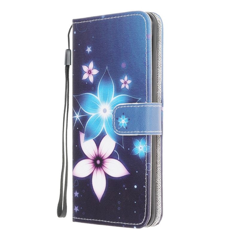 Flip Cover Læder Samsung Galaxy A12 Måneblomster Med Rem Original