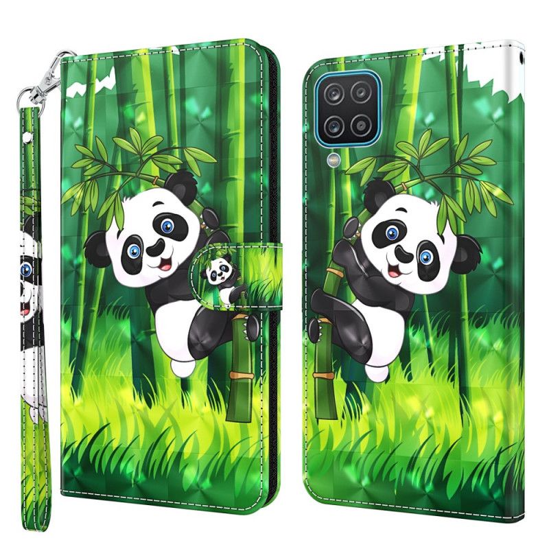 Flip Cover Læder Samsung Galaxy A12 Panda Og Bambus