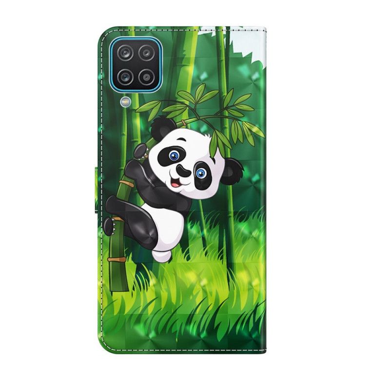 Flip Cover Læder Samsung Galaxy A12 Panda Og Bambus