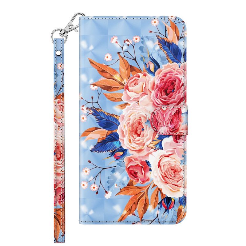 Flip Cover Læder Samsung Galaxy A12 Romantisk Lysplet Med Rem Original