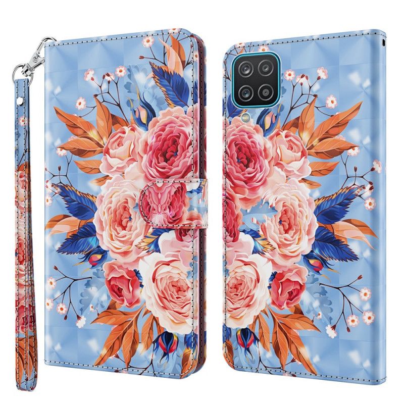 Flip Cover Læder Samsung Galaxy A12 Romantisk Lysplet Med Rem Original