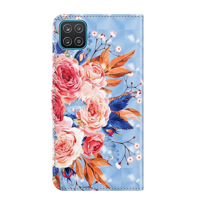 Flip Cover Læder Samsung Galaxy A12 Romantisk Lysplet Med Rem Original