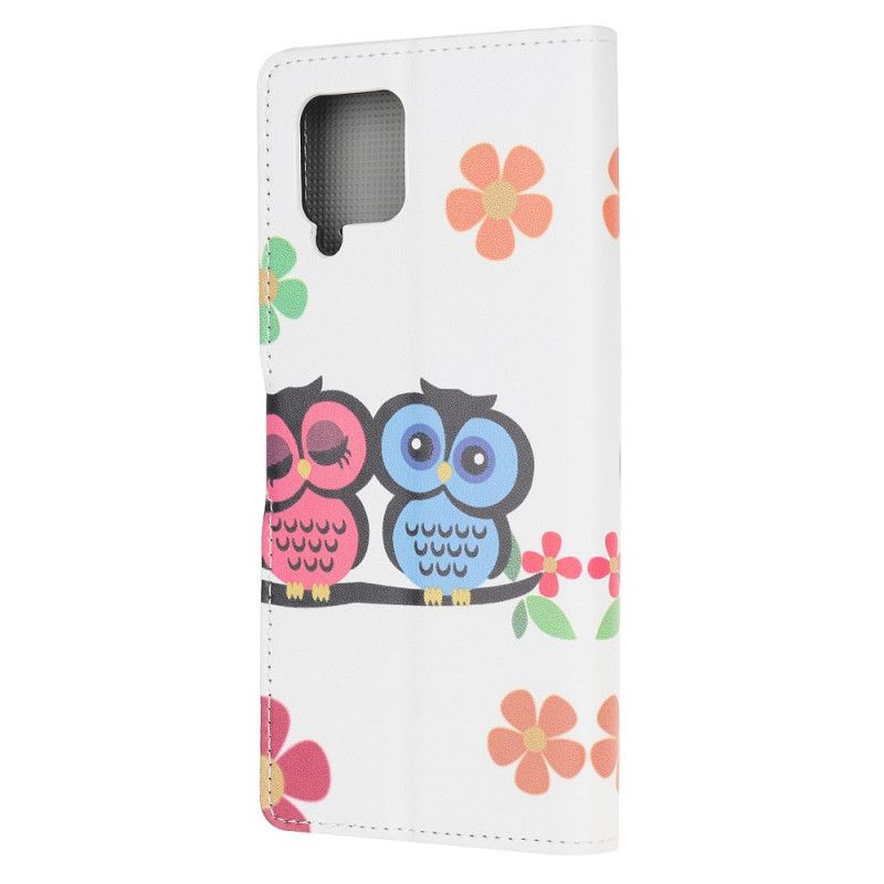 Flip Cover Læder Samsung Galaxy A12 Ugler Original