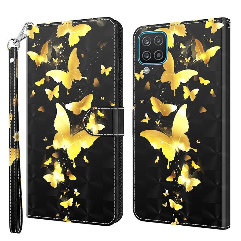 Flip Cover Samsung Galaxy A12 Mobilcover Gule Sommerfugle