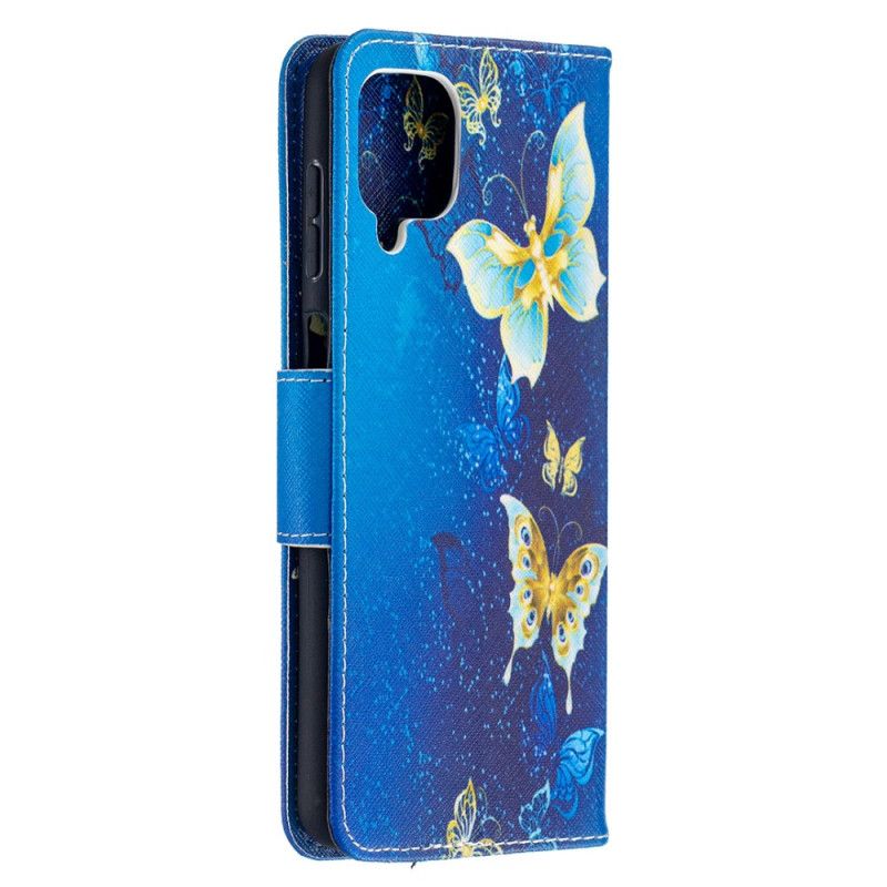 Flip Cover Samsung Galaxy A12 Sort Gyldne Sommerfugle