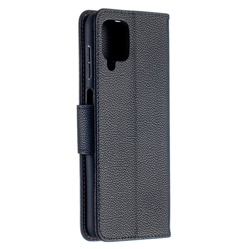 Flip Cover Samsung Galaxy A12 Sort Lychee Skrå Flap