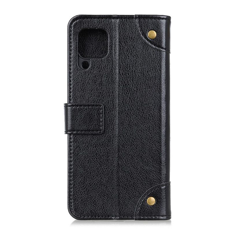 Flip Cover Samsung Galaxy A12 Sort Mobilcover Antik Nappalæder-Effekt