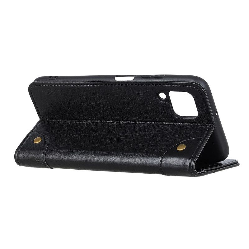 Flip Cover Samsung Galaxy A12 Sort Mobilcover Antik Nappalæder-Effekt