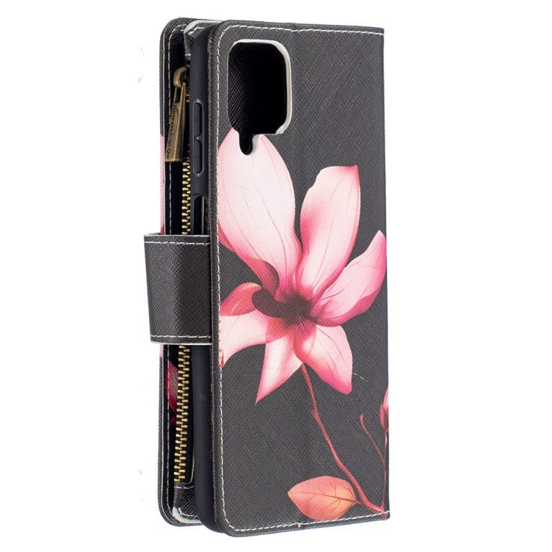 Flip Cover Samsung Galaxy A12 Sort Mobilcover Lomme Med Blomst Lynlås