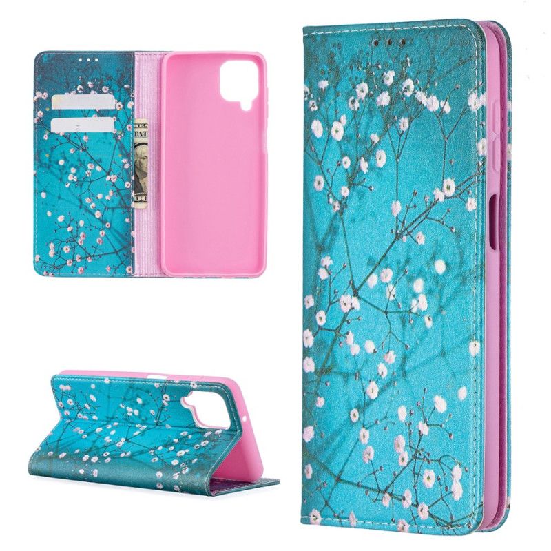 Læder Cover Samsung Galaxy A12 Mobilcover Blomstrende Grene