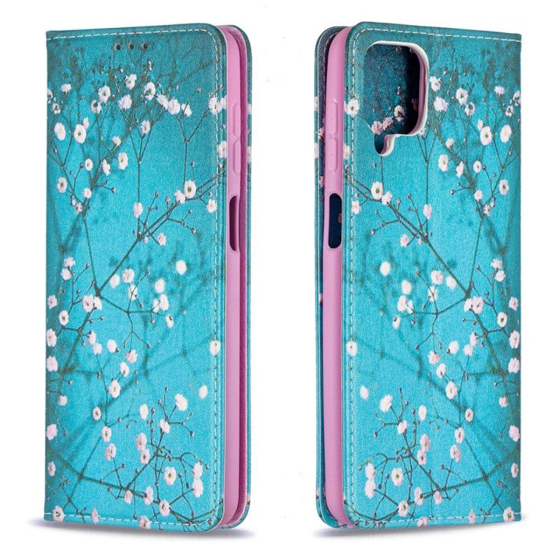 Læder Cover Samsung Galaxy A12 Mobilcover Blomstrende Grene