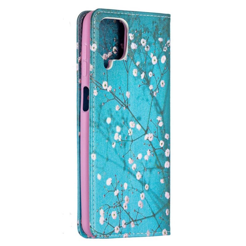 Læder Cover Samsung Galaxy A12 Mobilcover Blomstrende Grene