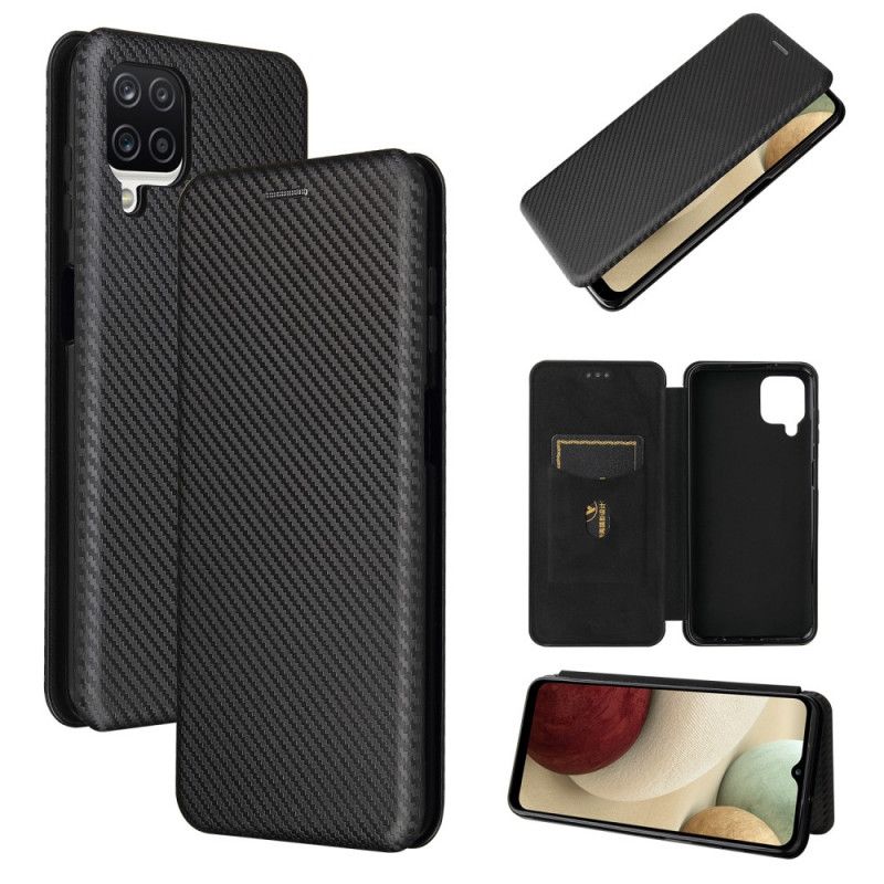 Læder Cover Samsung Galaxy A12 Sort Kulfiber