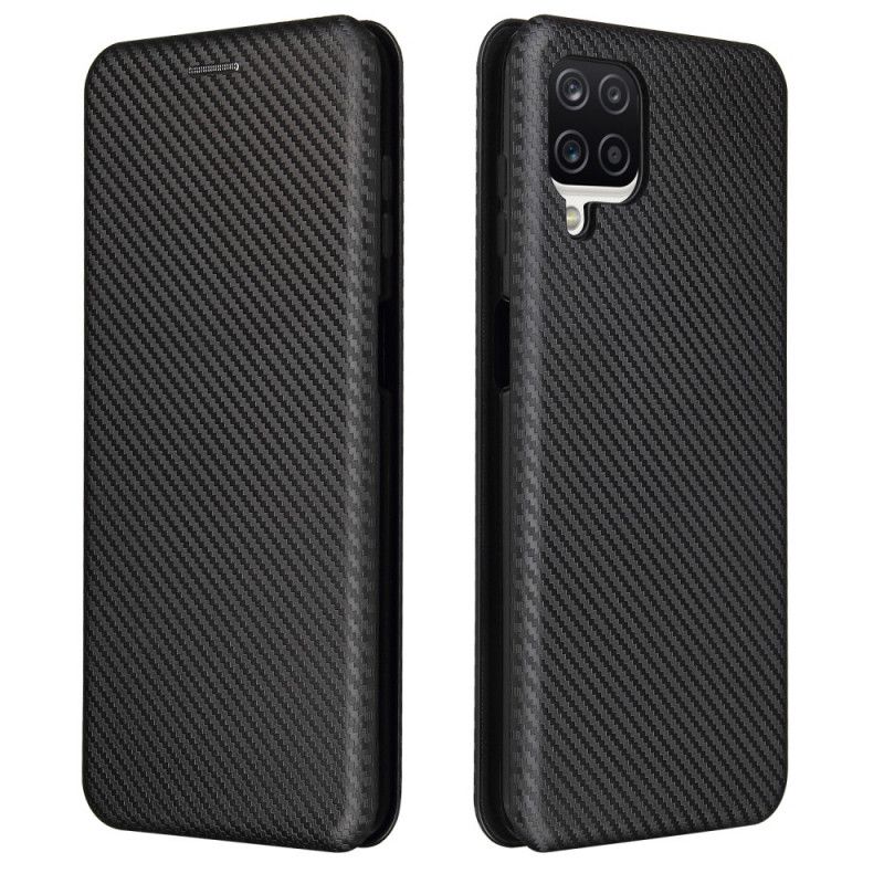 Læder Cover Samsung Galaxy A12 Sort Kulfiber