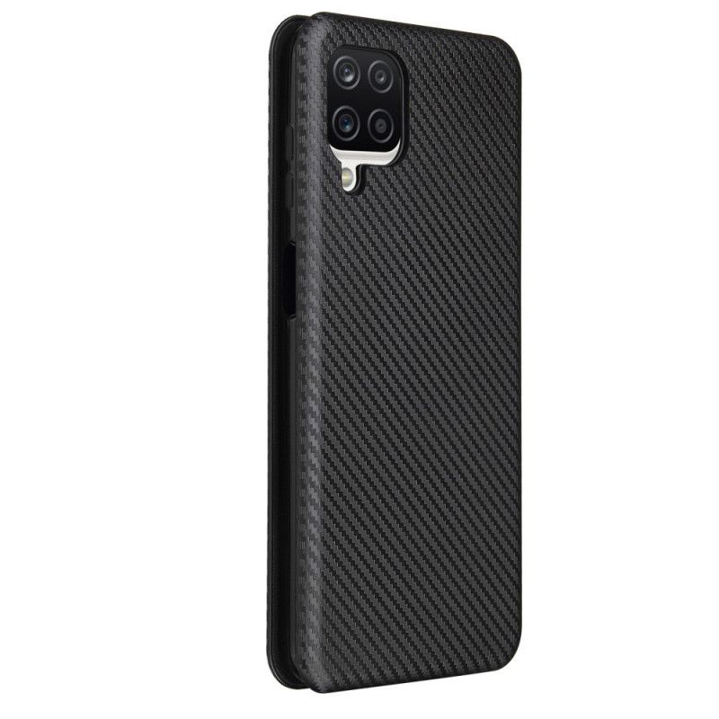 Læder Cover Samsung Galaxy A12 Sort Kulfiber