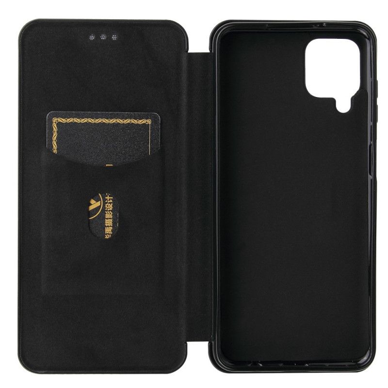 Læder Cover Samsung Galaxy A12 Sort Kulfiber