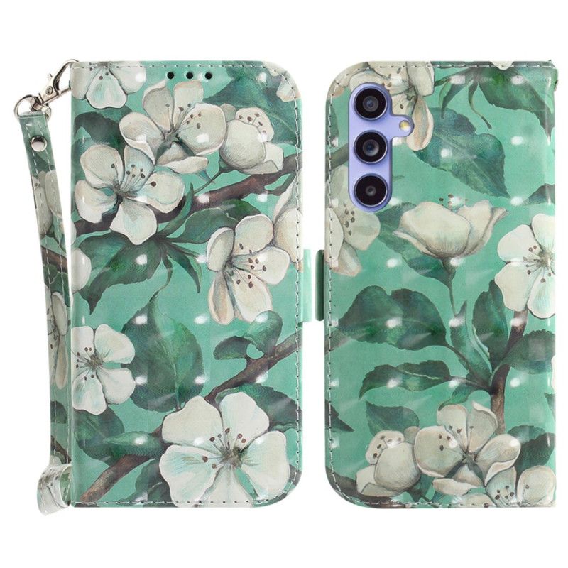 Flip Cover Samsung Galaxy A55 5g Akvarelblomster Med Rem