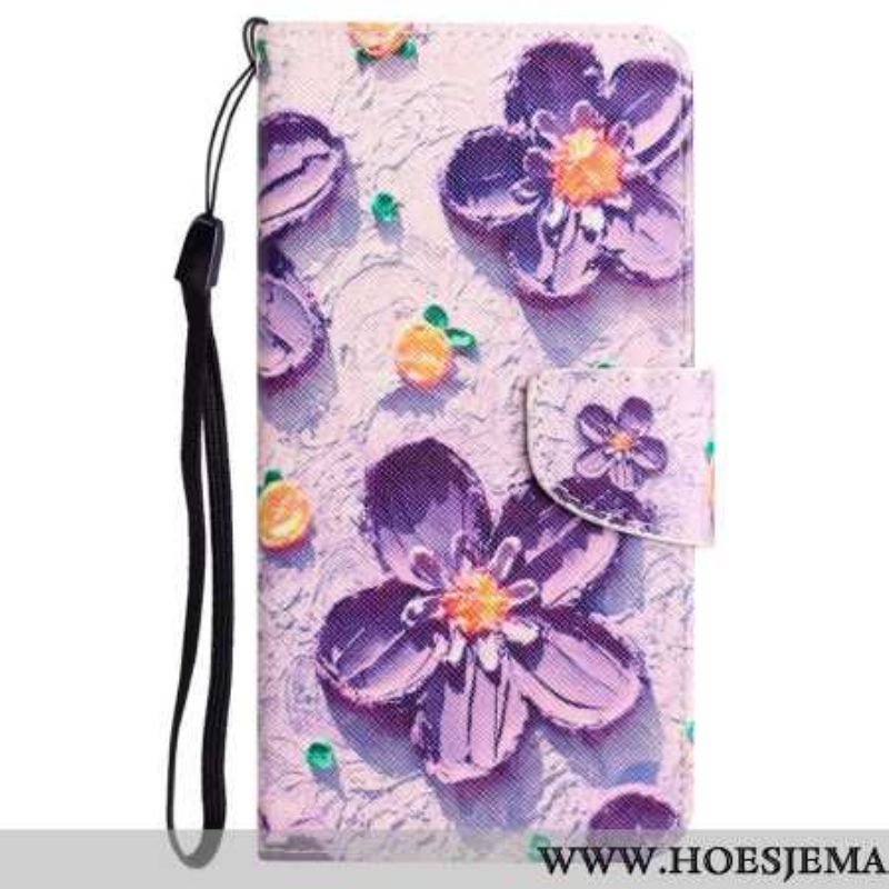 Flip Cover Samsung Galaxy A55 5g Lilla Blomster Med Rem