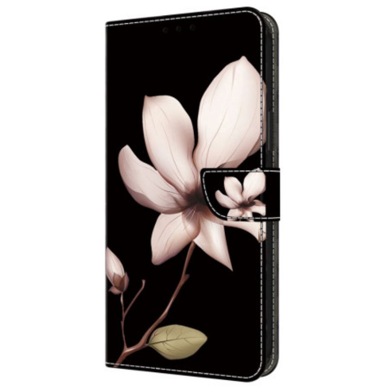 Flip Cover Samsung Galaxy A55 5g Lyserøde Blomster På Sort Baggrund