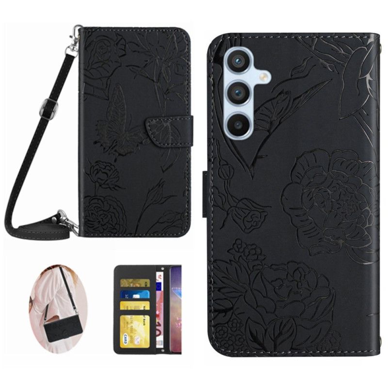 Flip Cover Samsung Galaxy A55 5g Sommerfugle Med Skulderrem