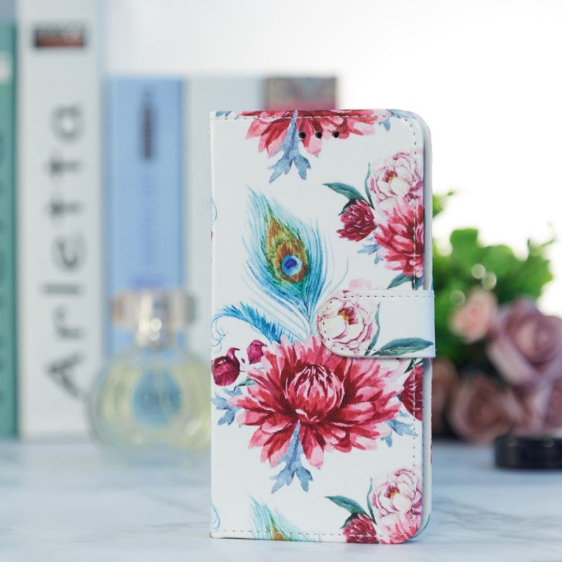 Flip Cover Til Samsung Galaxy A55 5g Røde Blomster Med Rem