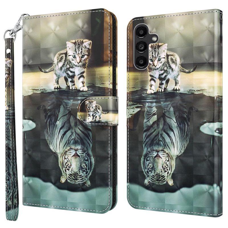 Læder Cover Samsung Galaxy A55 5g Telefon Etui Kat Og Tiger Med Rem