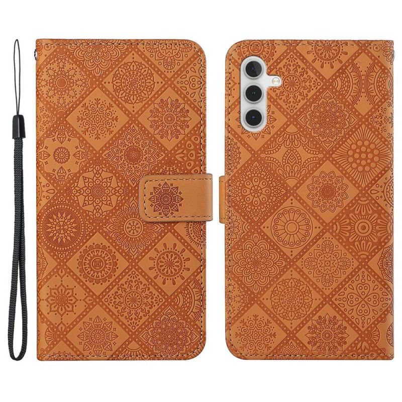 Læder Cover Samsung Galaxy A55 5g Telefon Etui Patchwork Med Rem