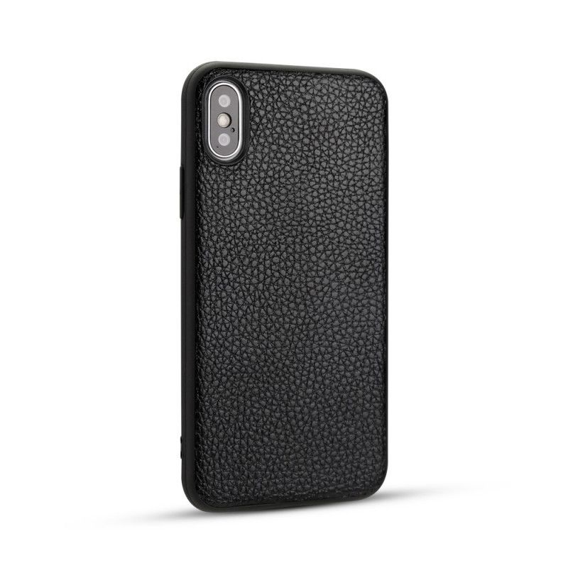 Cover iPhone XS Sort Ægte Lychee Læder