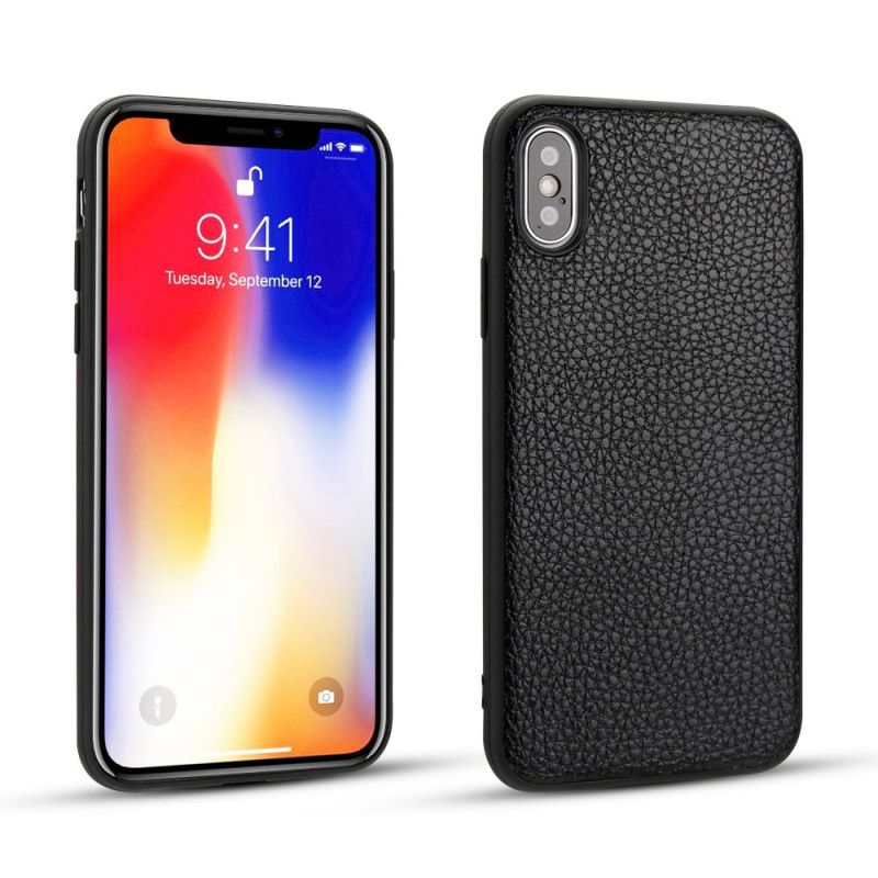 Cover iPhone XS Sort Ægte Lychee Læder