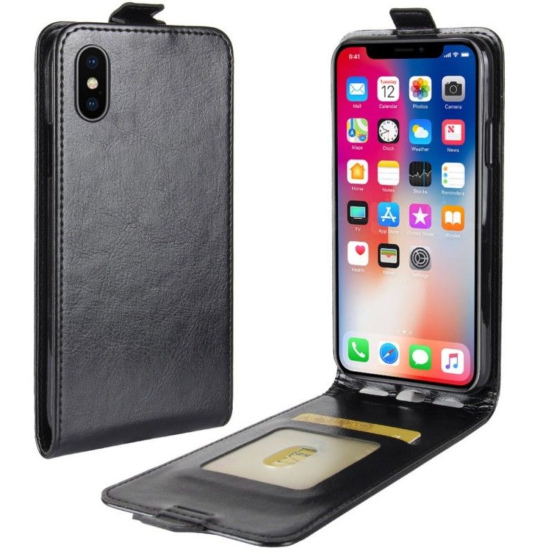 Flip Cover Læder for iPhone XS Sort Retro Foldning