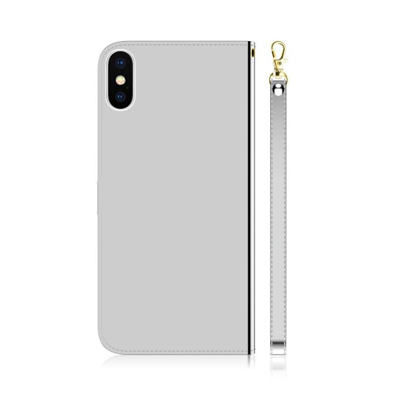 Flip Cover Læder iPhone XS Sort Spejlbetræk I Imiteret Læder Original