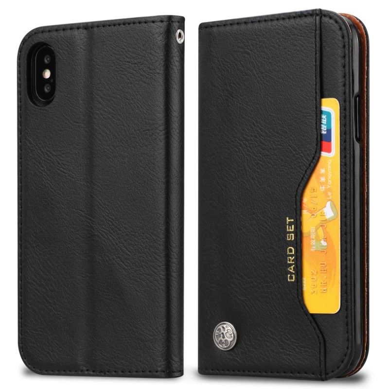 Læder Cover for iPhone XS Sort Kortholder I Kunstlæder