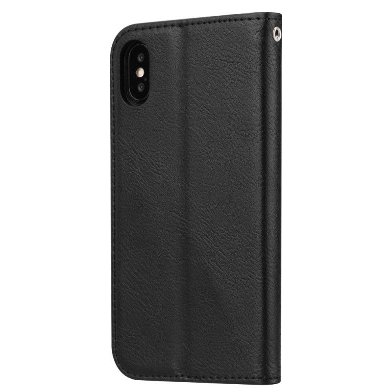 Læder Cover for iPhone XS Sort Kortholder I Kunstlæder