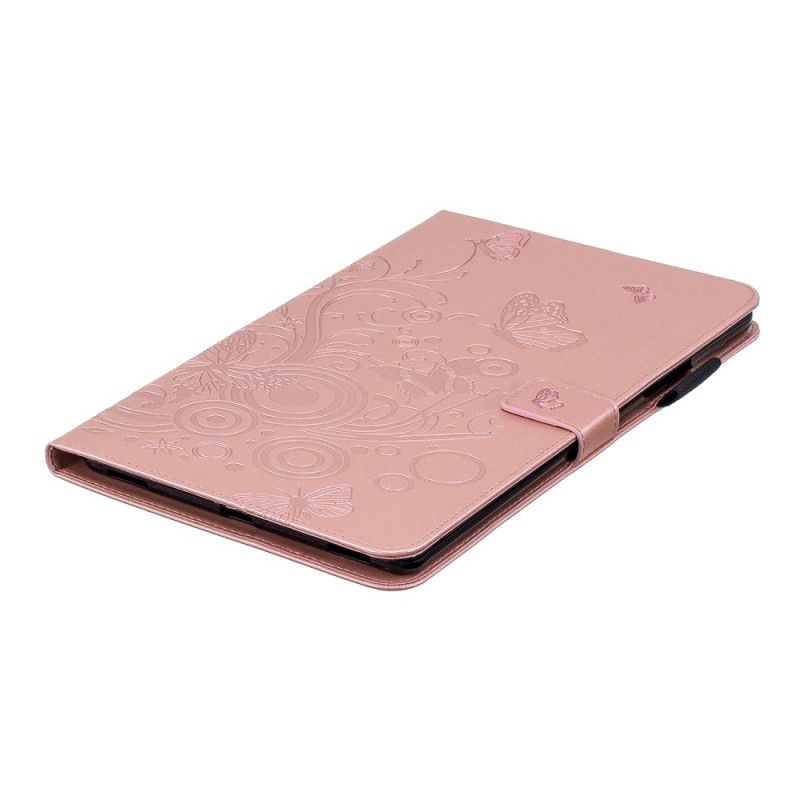 Flip Cover Læder for Samsung Galaxy Tab A 10.1 (2019) Lyseblå Sommerfugle Og Blomster