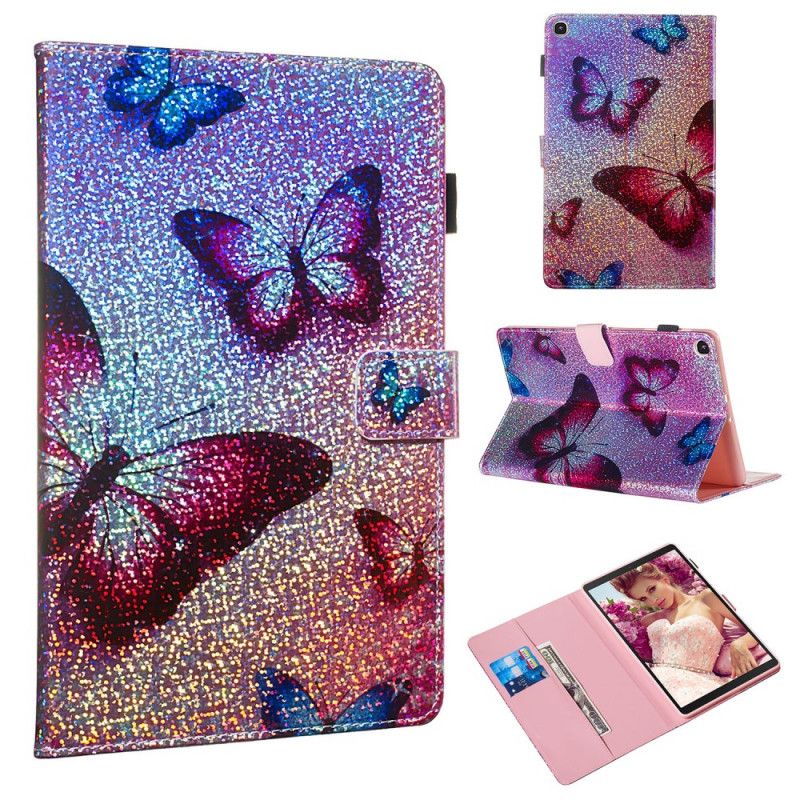 Flip Cover Læder Samsung Galaxy Tab A 10.1 (2019) Glitter Sommerfugle