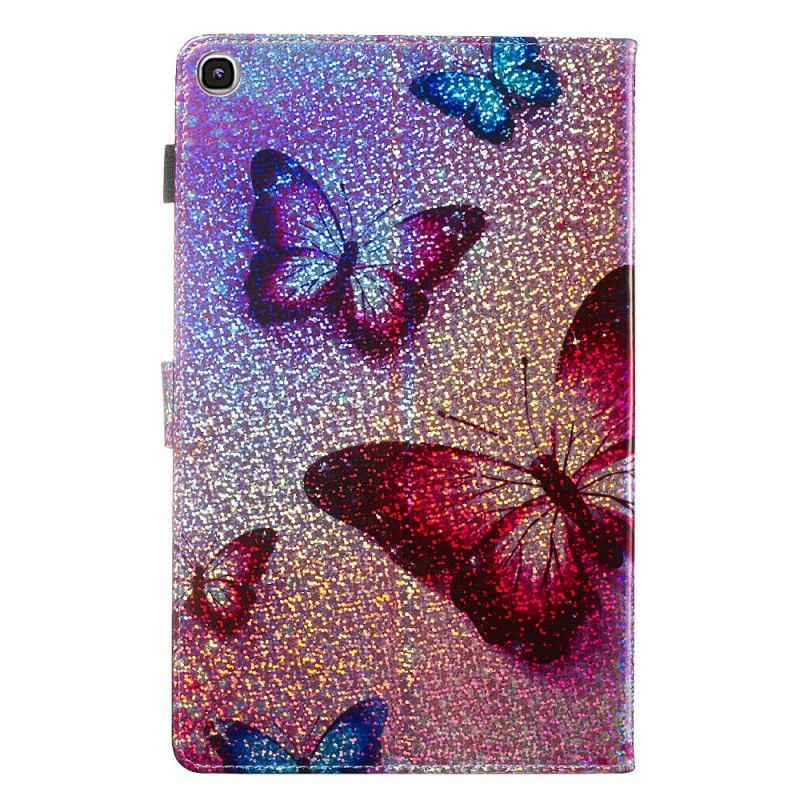 Flip Cover Læder Samsung Galaxy Tab A 10.1 (2019) Glitter Sommerfugle