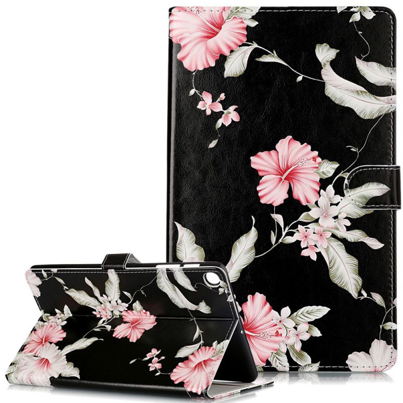 Flip Cover Læder Samsung Galaxy Tab A 10.1 (2019) Lyserøde Blomster Original