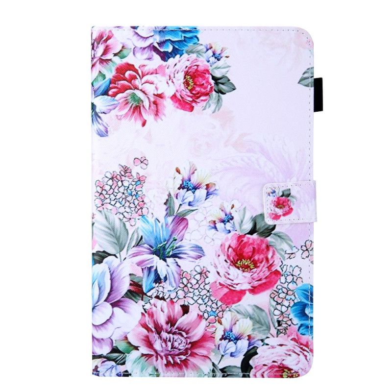 Flip Cover Læder Samsung Galaxy Tab A 10.1 (2019) Sort Blomsterdesign Original