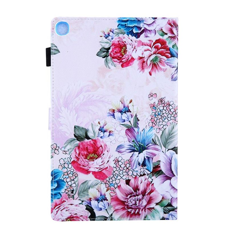 Flip Cover Læder Samsung Galaxy Tab A 10.1 (2019) Sort Blomsterdesign Original