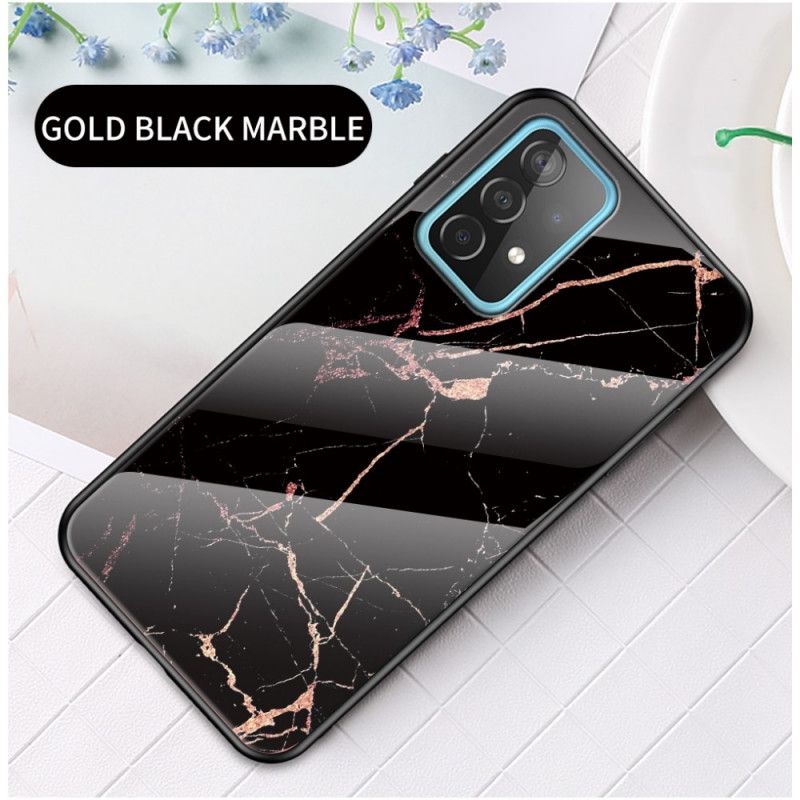 Cover Samsung Galaxy A52 4G / A52 5G Sort Marmorfarver Hærdet Glas