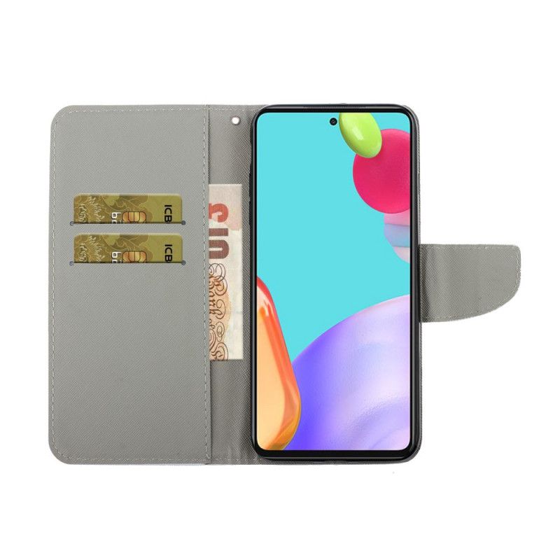 Flip Cover Læder for Samsung Galaxy A52 4G / A52 5G Farvet Killing Med Rem