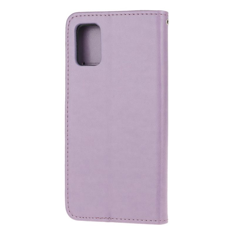 Flip Cover Læder for Samsung Galaxy A52 4G / A52 5G Sort Sommerfugle Og Tanga Blomster