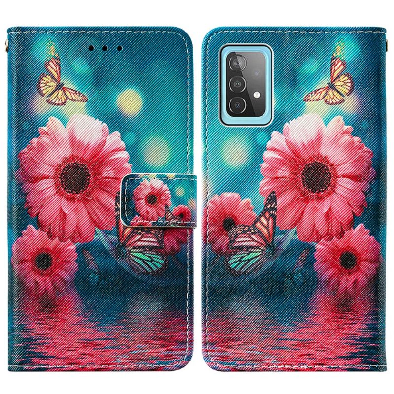 Flip Cover Læder Samsung Galaxy A52 4G / A52 5G Blomster Og Sommerfugle