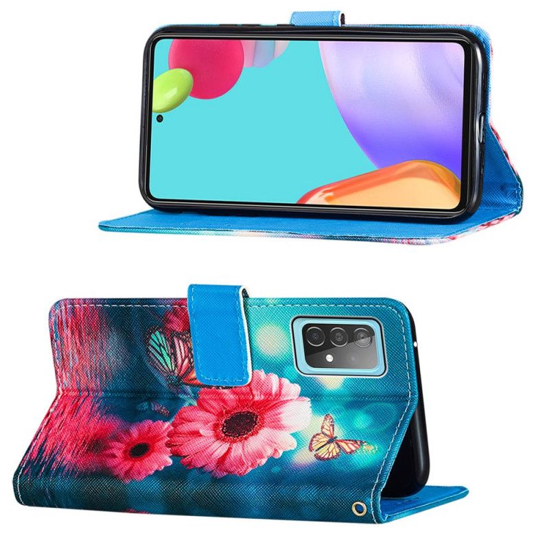 Flip Cover Læder Samsung Galaxy A52 4G / A52 5G Blomster Og Sommerfugle