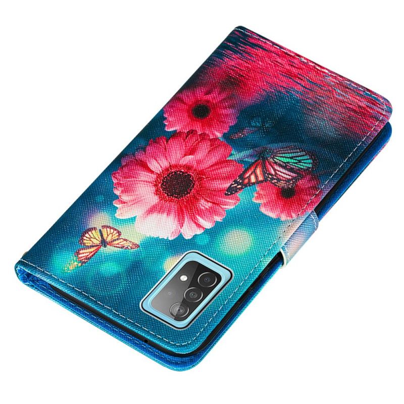 Flip Cover Læder Samsung Galaxy A52 4G / A52 5G Blomster Og Sommerfugle