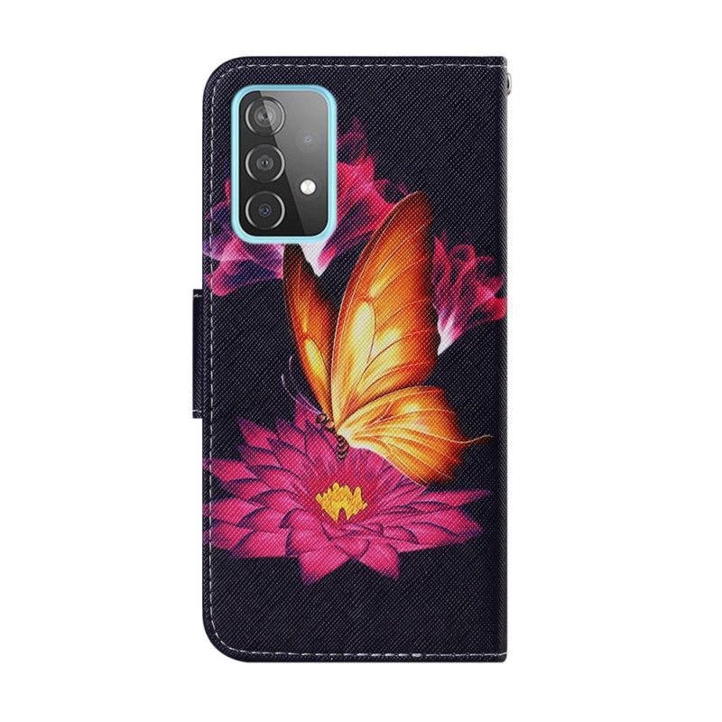 Flip Cover Læder Samsung Galaxy A52 4G / A52 5G Sommerfugl Og Lotus