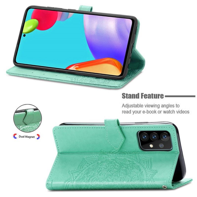 Flip Cover Læder Samsung Galaxy A52 4G / A52 5G Sort Middelaldermandala Beskyttelse