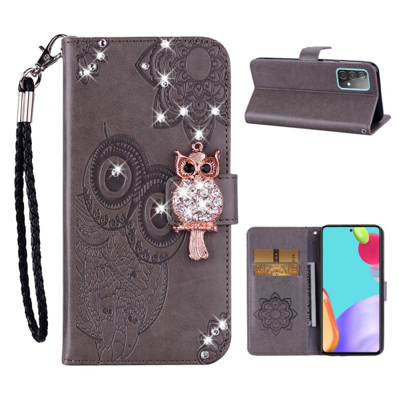 Flip Cover Samsung Galaxy A52 4G / A52 5G Grå Mobilcover Uglemandala Og Charme